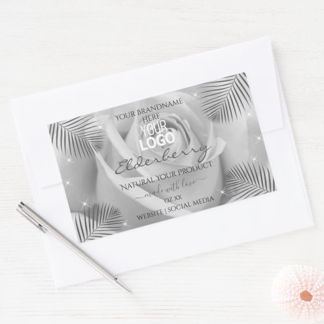 Logo Étiquette Rose  gris argent Palm Feuille (Enveloppe)