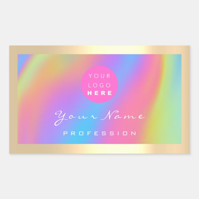 Logo Eyelash Makeup Haar Nails Holograph Golden Rechteckiger Aufkleber (Vorderseite)