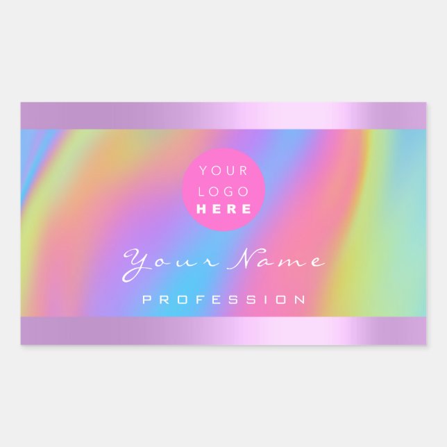 Logo Eyelash Makeup Haar Nails Holograph Lila Rechteckiger Aufkleber (Vorderseite)
