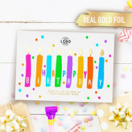 Logo Farbige Kerzen Business Geburtstag Gold Card Folieneinladung