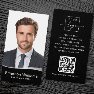 Logo fausse onde argent photo QR noir carte de vis
