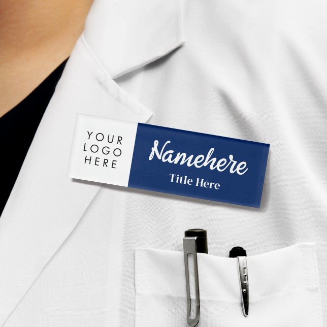 Logo Fett Handschrift Navy Blue Magnet Namenschild (Von Creator hochgeladen)