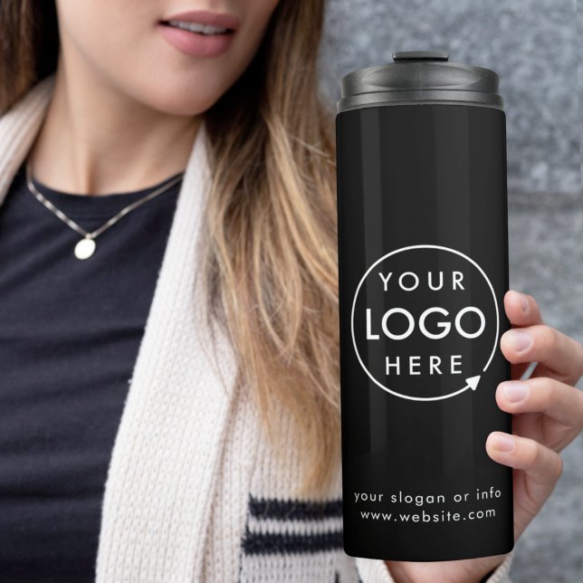 Logo | Firma Business Corporate Brand Black Thermosbecher (Sleek black company branded professional thermal tumblers for small business promotions.)