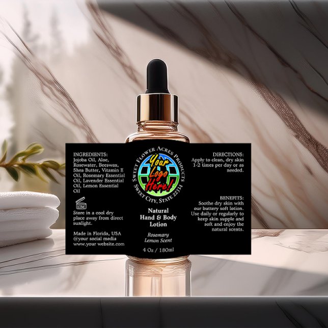 Logo-Flaschenetikett-Etikett 4oz oder Ölabsetzprod Rechteckiger Aufkleber (black custom logo oil dropper bottle label)