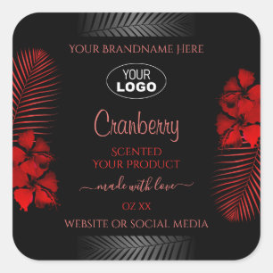 Logo Floral Black Red Étiquette Hawaii Flowers