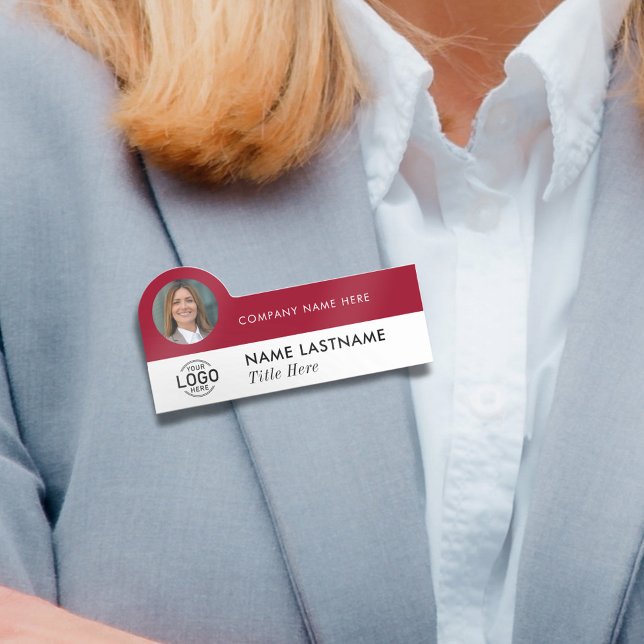 Logo-Foto-ID Elegant Burgundy Red White Business Namensschild (Von Creator hochgeladen)