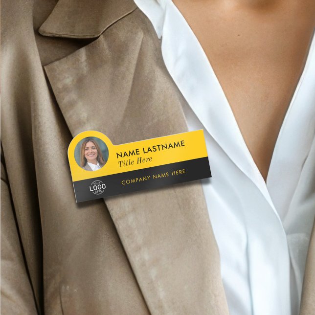 Logo-Foto-ID Modernes, gelbes Schwarzunternehmen Namensschild (Von Creator hochgeladen)