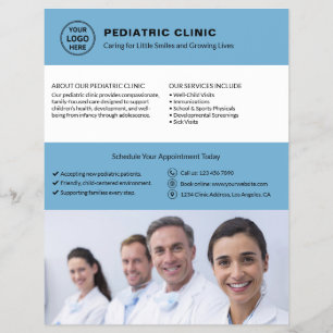 Logo-Foto-QR Blau für Kinderklinik-Arzt Flyer