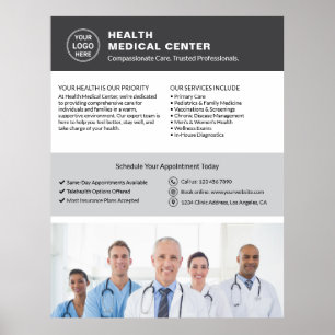 Logo Foto QR Gesundheitsklinik Arzt Grau Poster