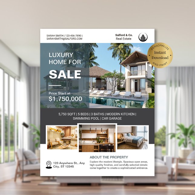 Logo Foto Real Anwesen House for Sale Template Flyer (Logo Photo Real Estate House for Sale Template Flyer)