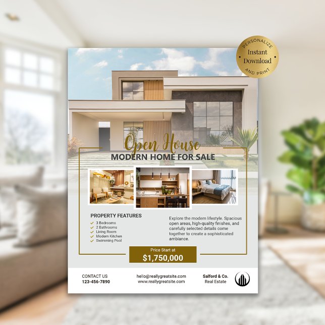 Logo Foto Real Anwesen Open House Vorlage Flyer (Logo Photo Real Estate Open House Template Flyer)