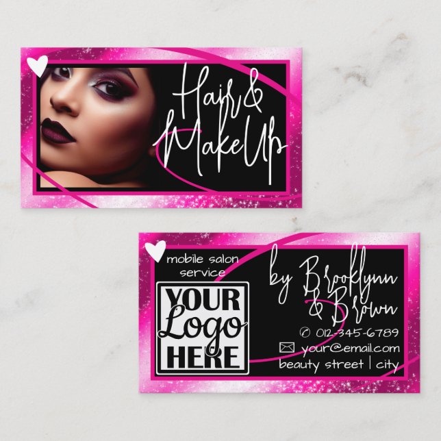 Logo Foto Vorlage Stilvolles Rosa Rahmen Herz Luxe Visitenkarte (Vorne/Hinten)