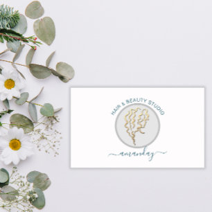 Logo Friseur Makeup Artist Blue QR Code Weiß Visitenkarte