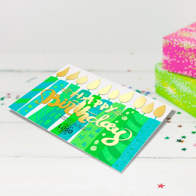 Logo Fun Grün blaue Kerzen Geburtstag hinzufügen Folieneinladung (Von Creator hochgeladen)
