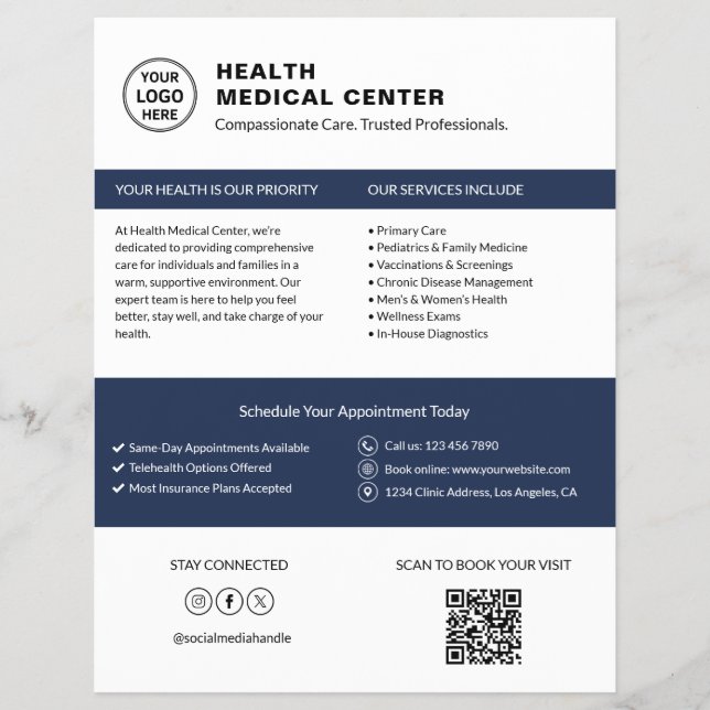 Logo für Arztpraxis mit QR-Code in Weiß Flyer (Vorne)