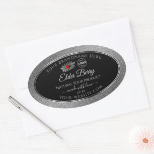 Logo für Black Silver Glitzer-Produktetiketten Lad Ovaler Aufkleber