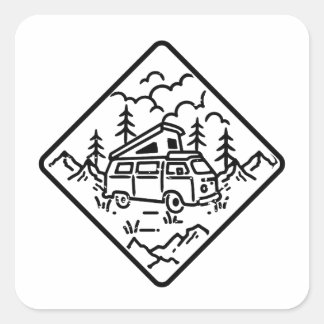 Logo für Camping- und Reiseillustrierung Quadratischer Aufkleber