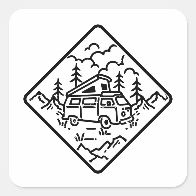 Logo für Camping- und Reiseillustrierung Quadratischer Aufkleber (Vorderseite)