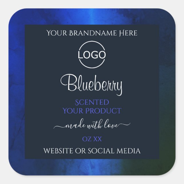 Logo für das elegante blaue Marmormuster Quadratischer Aufkleber (Vorderseite)