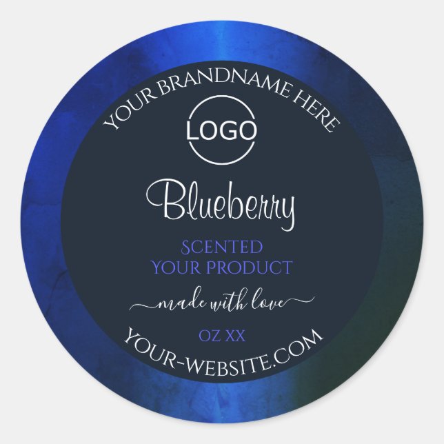 Logo für das elegante blaue Marmormuster Runder Aufkleber (Vorderseite)