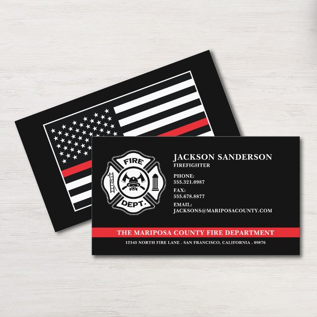 Logo für das Feuerwehrteam der Custom Fire Departm Visitenkarte (Custom Fire Department Firefighter Red Line Logo Business Card)