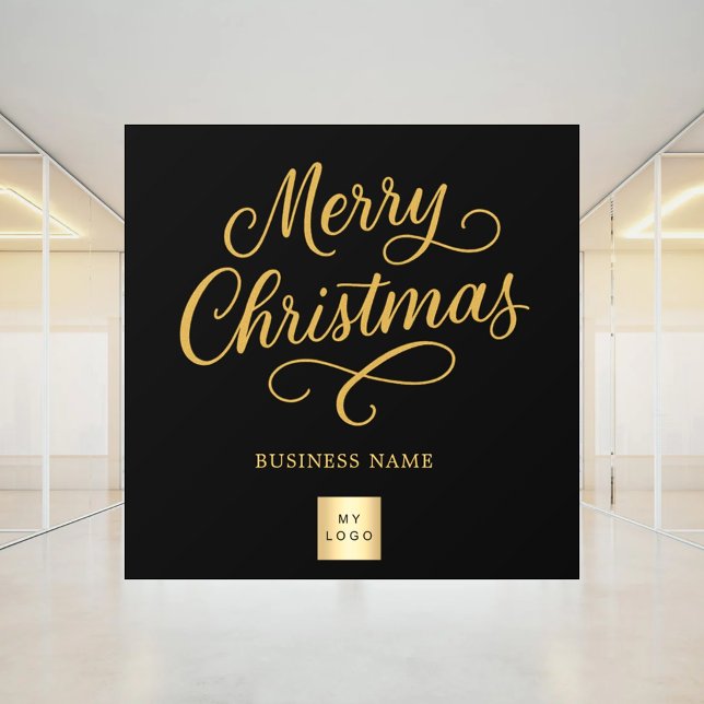 Logo für das Geschäft mit schwarzem Weihnachtsgold Fensteraufkleber (Von Creator hochgeladen)