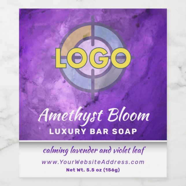 Logo für das Logo "Deep Lila Lavendel Marble Produ Weinetikett (Einzelnes Label)