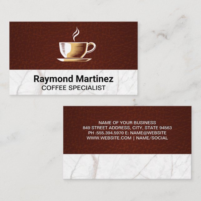 Logo für den Kaffee | Marmor und Leder Visitenkarte (Vorne/Hinten)