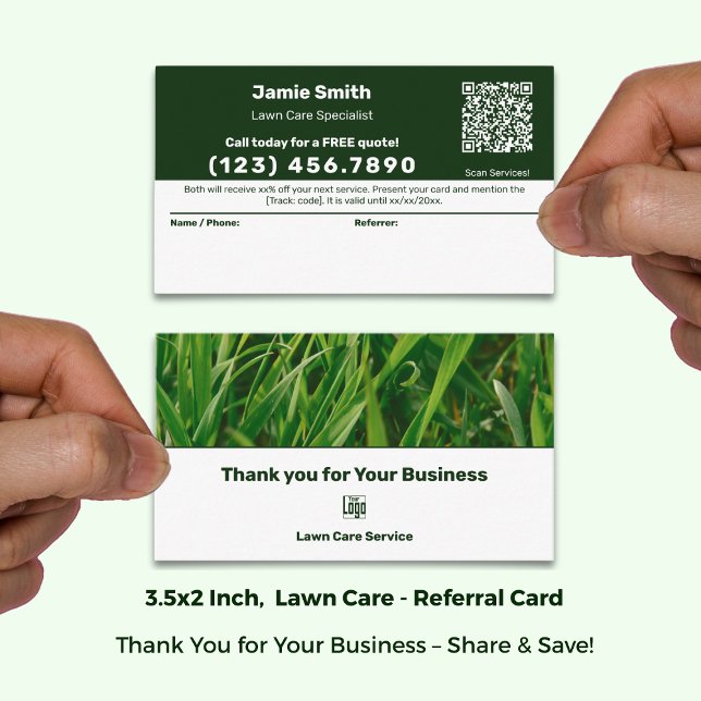 Logo für den Wäscheservice Empfehlungskarte (Lawn Care Service Logo Thank You Referral Card; Size 3.5x2 Inch (US))