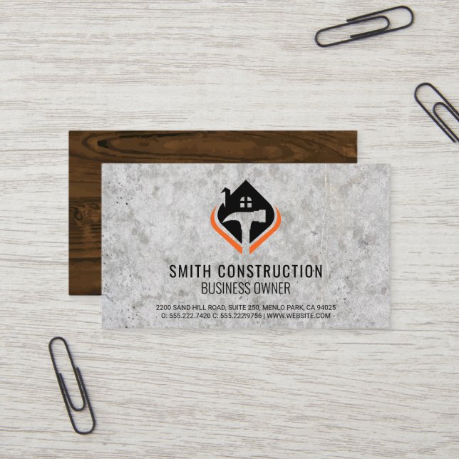 Logo für den Zimmerservice | Betonholz Visitenkarte (Vorderseite/Rückseite Beispiel)