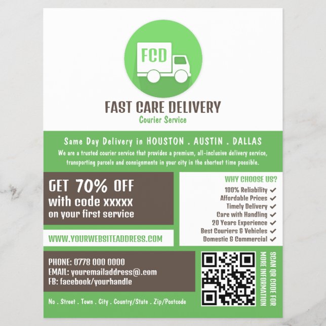 Logo für die Kurierlieferung, Kurierdienstwerbung Flyer (Vorne)