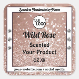 Logo für die Luxus-Rose-Gold-Glitzer-Produktkennze Quadratischer Aufkleber