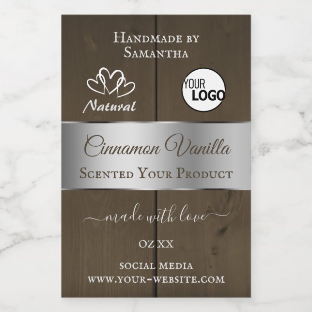 Logo für die Silver Dark Brown Wood Grain Product  Lebensmitteletikett (Einzelnes Label)