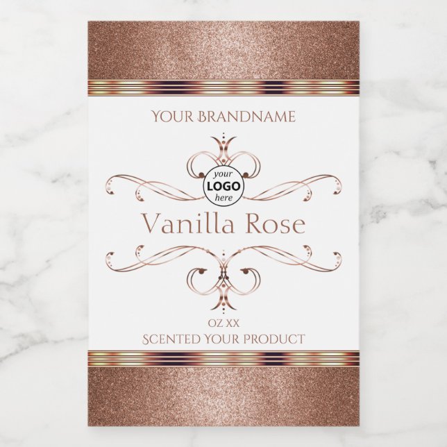 Logo für die verzierte Rose Gold Glitzer White Pro Lebensmitteletikett (Einzelnes Label)