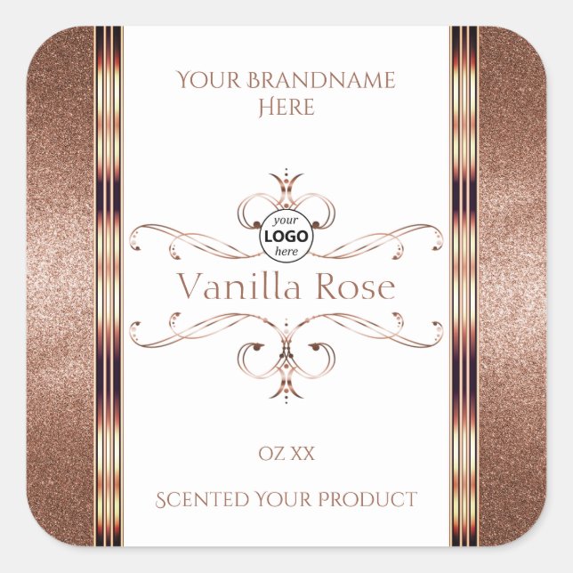 Logo für die verzierte Rose Gold Glitzer White Pro Quadratischer Aufkleber (Vorderseite)