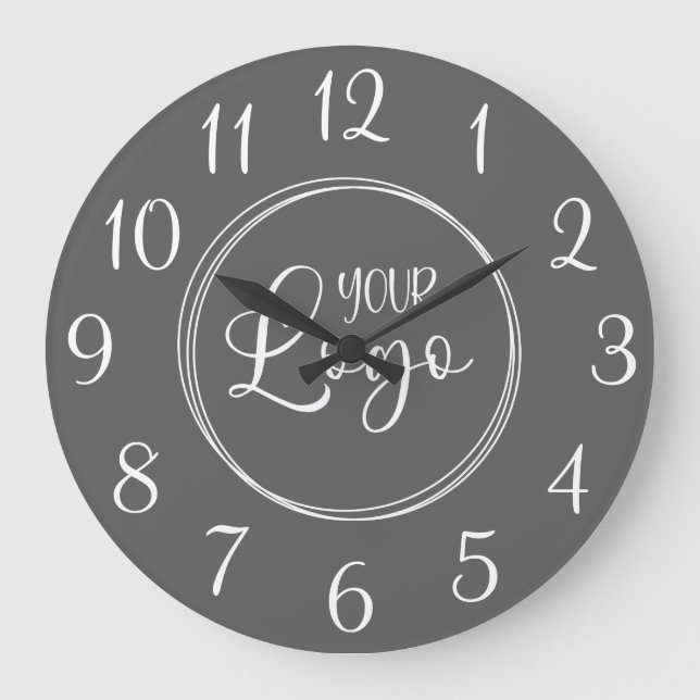 Logo für dunkelgraue und weiße elegante Skriptnumm Große Wanduhr (Vorderseite)