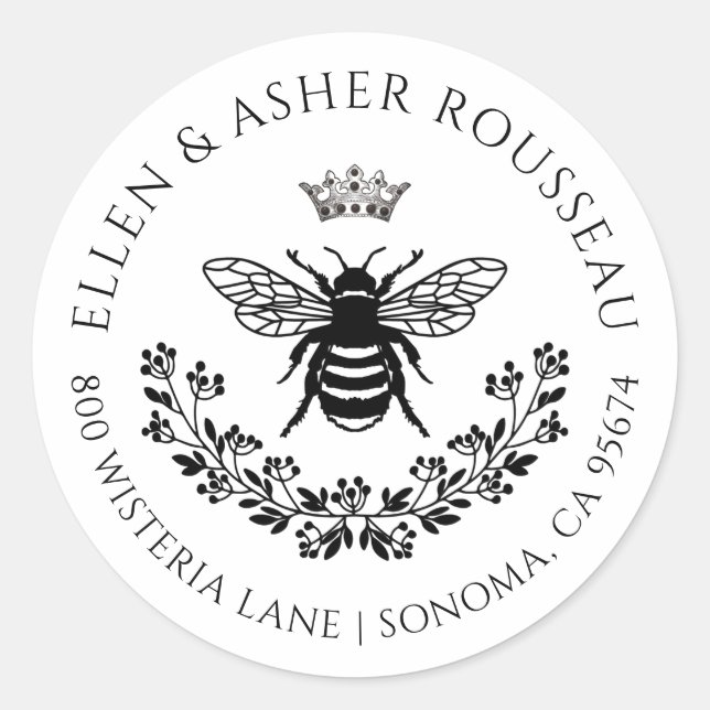 Logo für Elegant Bee Floral Newlyweds Runder Aufkleber (Vorderseite)