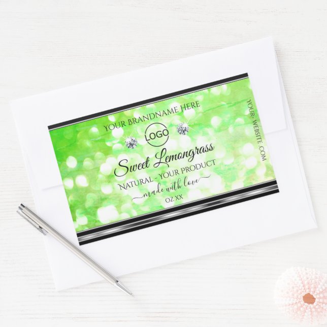 Logo für elegante Green Glitzer Product Labels Dia Rechteckiger Aufkleber (Umschlag)