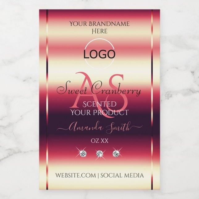 Logo für elegante Red Product Labels Diamonds Lebensmitteletikett (Einzelnes Label)
