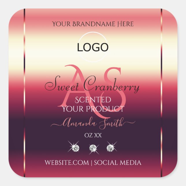 Logo für elegante Red Product Labels Diamonds Quadratischer Aufkleber (Vorderseite)