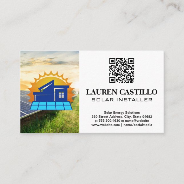 Logo für erneuerbare Energien | Solarpaneele | QR Visitenkarte (Vorderseite)