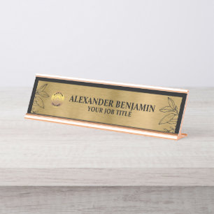 Logo für Firmennamen Gold Schwarze Elegante Schreibtischnamensplakette