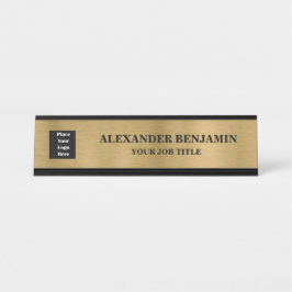 Logo für Firmennamen Gold Schwarze Elegante Schreibtischnamensplakette