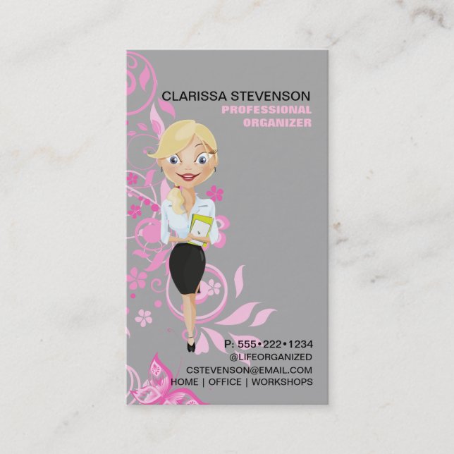 Logo für Geschäftsfrauen Rosa Blütenschrift Visitenkarte (Vorderseite)