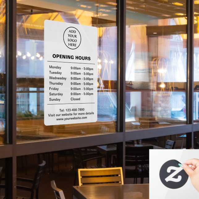Logo für Geschäftsunternehmen in Geschäftszeiten s Fensteraufkleber (Restaurantfenster)
