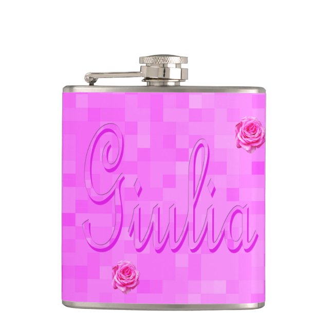 Logo für Giulia auf Rosa, Flachmann (Vorderseite)