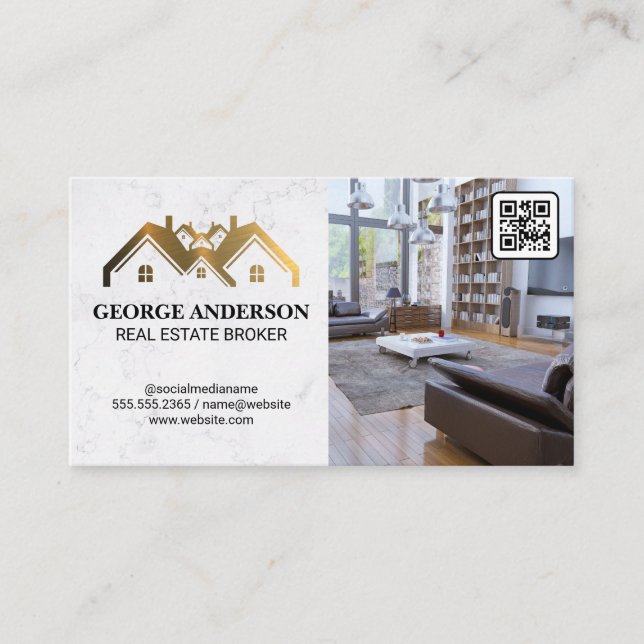 Logo für Gold-Eigenschaft | Wohnzimmer | QR-Code Visitenkarte (Vorderseite)