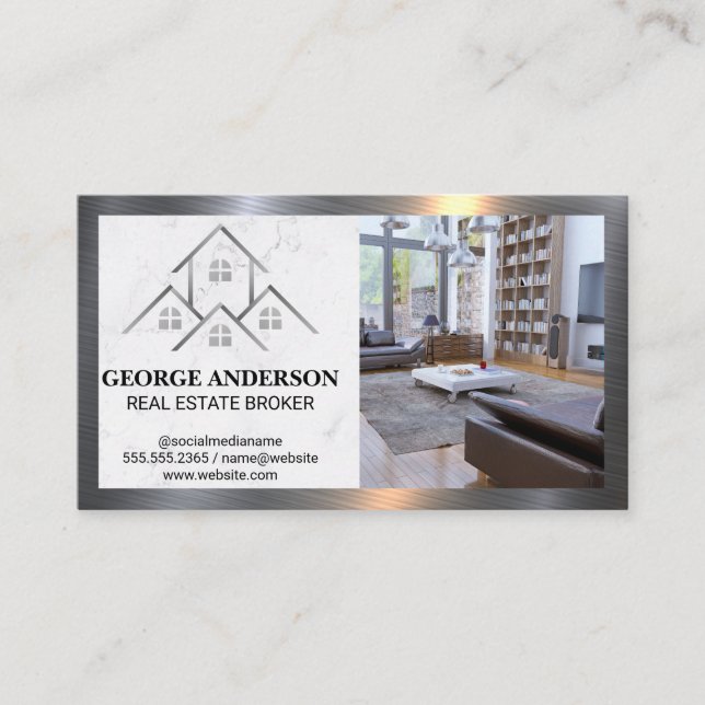 Logo für Häuser | Zuhause Interior Business Card Visitenkarte (Vorderseite)