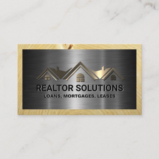 Logo für Immobilien-Anwesen | Metall und Holz Visitenkarte (Vorderseite)