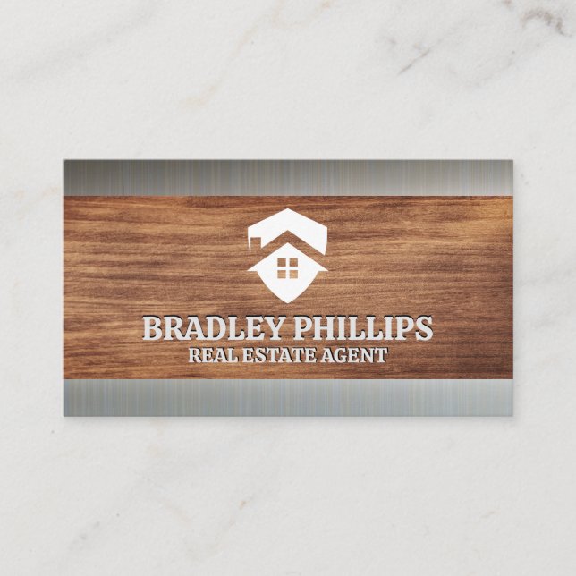 Logo für Immobilien | Holzkörner | Metall Visitenkarte (Vorderseite)